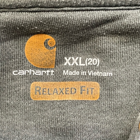 Carhartt Olive Green Pullover Hoodie with Orange Logo and Sleeve Script - Picture 5 of 5